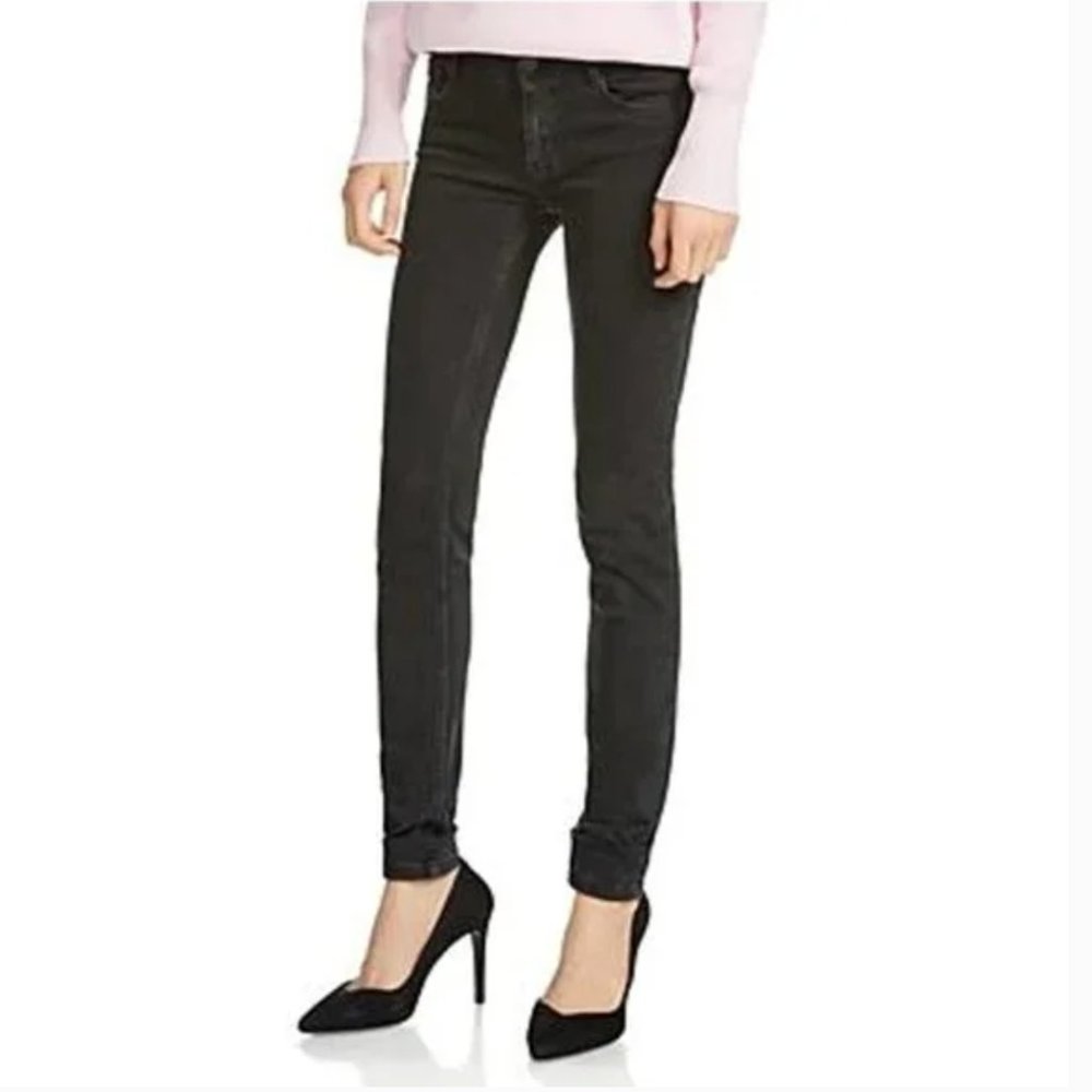Maje Anthropologie Jaw Skinny Heart Embroidery Black Denim Jeans Size 34